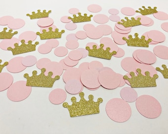Confeti de corona de princesa rosa y dorado - Decoración para fiestas, decoración para baby shower