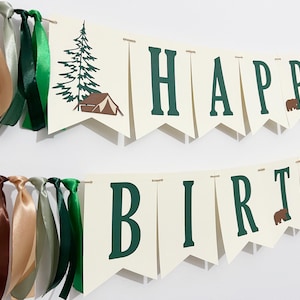 One Happy Camper Banner - Camping 1st Birthday National Park Theme Bear Pine Trees 1st Birthday Woodland Party Decorations Adventure Neutral