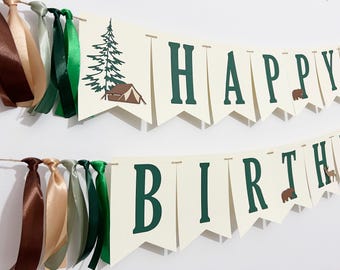 Forest Baby Shower Decor: Personalised Camping National Park Banner. Woodland 1st Birthday Banner. Adventure Neutral Theme