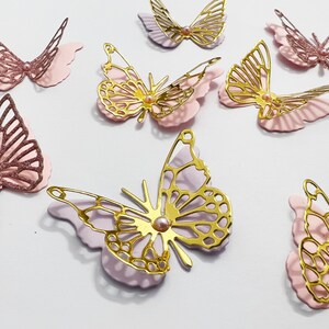 Papillons 3D en or rose 12 pièces Papillons en papier. PETITS papillons découpés. Papier d'art mural Découpes de papillons Anniversaire Nuptiale Baby Shower image 2