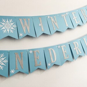 WINTER ONEDERLAND Banner Snowflake Happy Birthday Banner. Girl 1st Birthday Decorations Snowflake Baby Shower Christmas Table Decor Frozen image 10