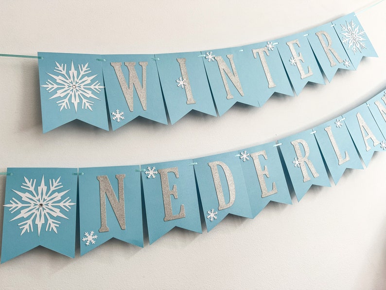 WINTER ONEDERLAND Banner Snowflake Happy Birthday Banner. Girl 1st Birthday Decorations Snowflake Baby Shower Christmas Table Decor Frozen image 10