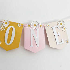 Daisy One High Chair Banner - ONE Groovy Birthday Banner. Flower Power ...