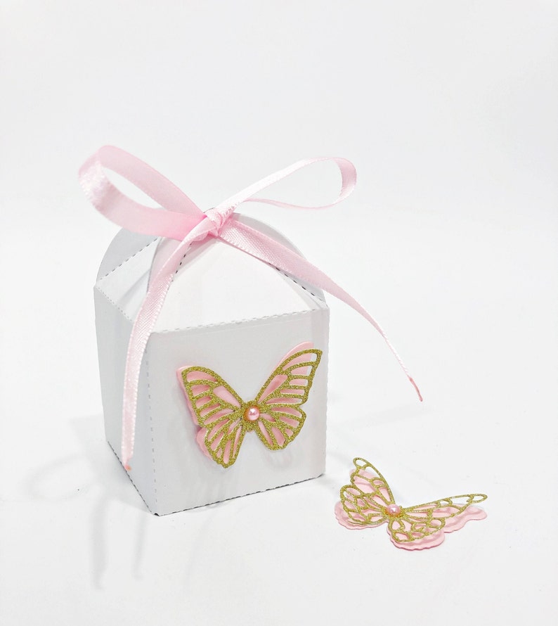 Butterfly Baby Shower Favor Box Pink & Gold Butterfly Favor Box. Butterfly Party Favors. Butterfly Candy Boxes Butterfly Birthday Gift Box image 2