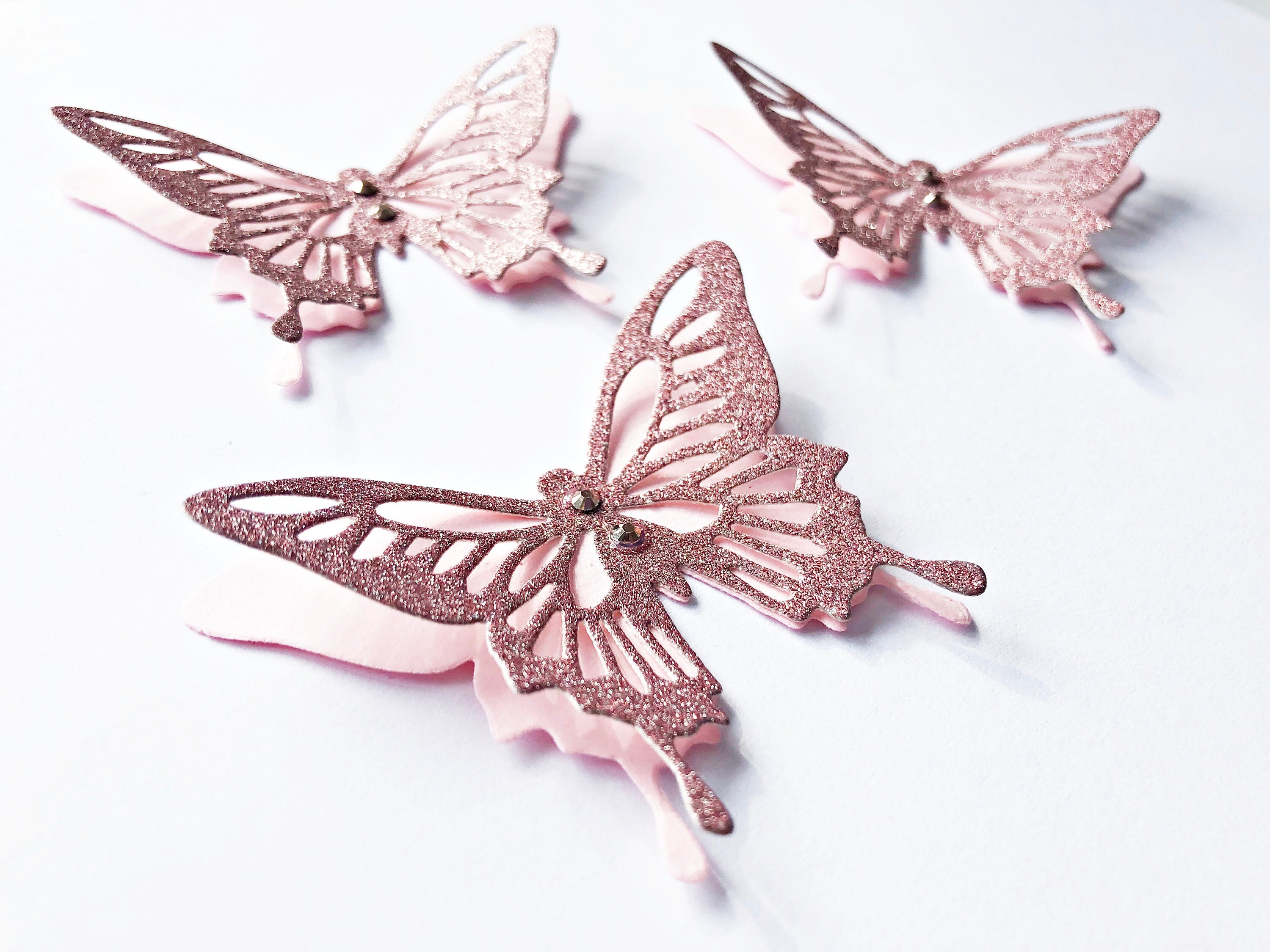 Butterfly Set of 8 baby Light Pink Glitter Clip on Butterflies Butterfly Set of 8 baby Light Pink Glitter Clip on Butterflies