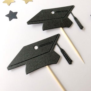 Graduation Cupcake Topper. Graduation Party Decor. Black glitter graduation cap cupcake toppers Congrats Grad Class of 2019 Graduation Party image 2