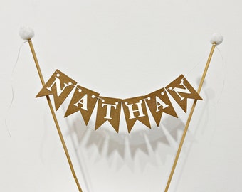 CUSTOM Pennant Flag Cake Topper -Cake Bunting Name Cake Topper Neutral Cake Banner Cake Garland Name Cake Topper Personalised Happy Birthday