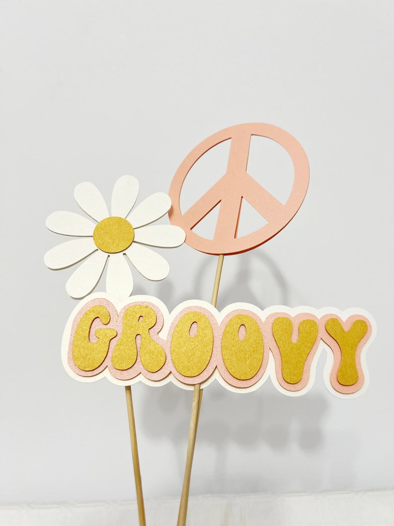 One Groovy Daisy Cake Toppers Daisy Centerpiece Floral Sticks One Groovy Baby Groovy First Birthday Hippie Retro Baby First Birthday Decor image 9
