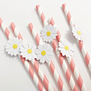 10 Daisy Paper Straws or Cupcake Toppers Two Groovy Daisy Birthday Decorations. Bridal Shower, Wedding, Engagement, Retro Vintage Birthday image 3