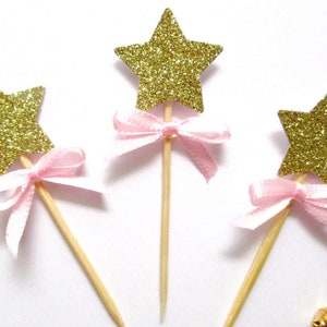 12 décorations pour cupcakes étoiles scintillantes. Décor de fête scintillant Gold Glitter Star Premier anniversaire Toppers. Décorations d'anniversaire Décor de baby shower image 1