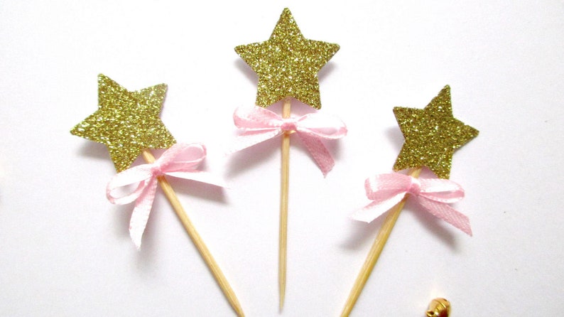 12 décorations pour cupcakes étoiles scintillantes. Décor de fête scintillant Gold Glitter Star Premier anniversaire Toppers. Décorations d'anniversaire Décor de baby shower image 1