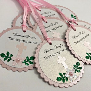 Pink Floral Favor Tags. Flower Baptism Favour Tags, First Communion, Christening Tags, Bridal Shower, Baby Shower Wedding Thank You Tags image 2