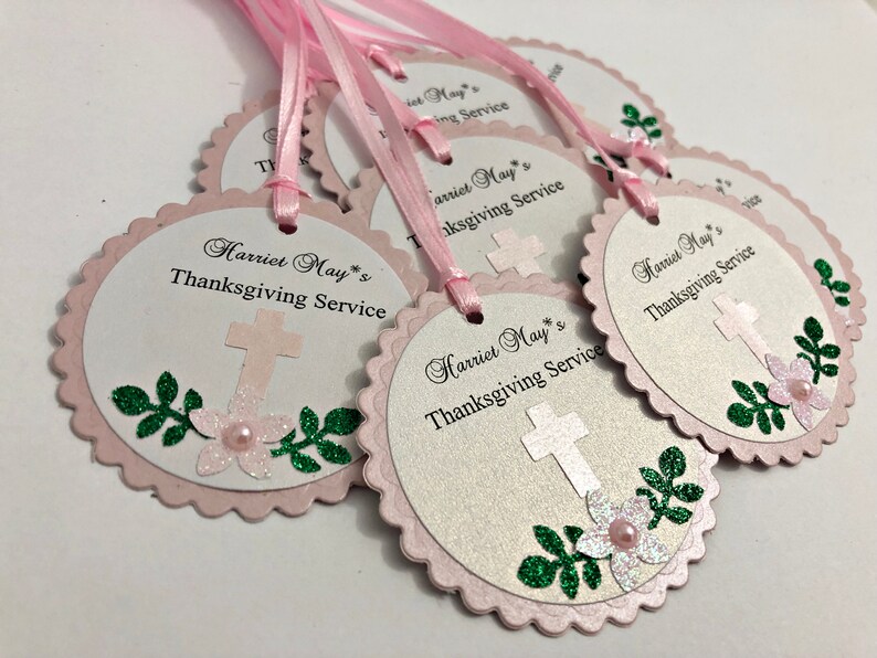 Pink Floral Favor Tags. Flower Baptism Favour Tags, First Communion, Christening Tags, Bridal Shower, Baby Shower Wedding Thank You Tags image 2