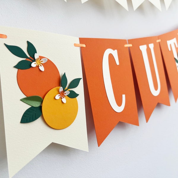 Little Cutie Babyparty-Dekorationen – Little Cutie Banner. Orange, Clementine-Babyparty. Little Cutie ist unterwegs. Neutrale Babyparty