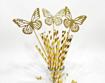 3 centros de mesa con mariposas, decoraciones brillantes para fiestas.