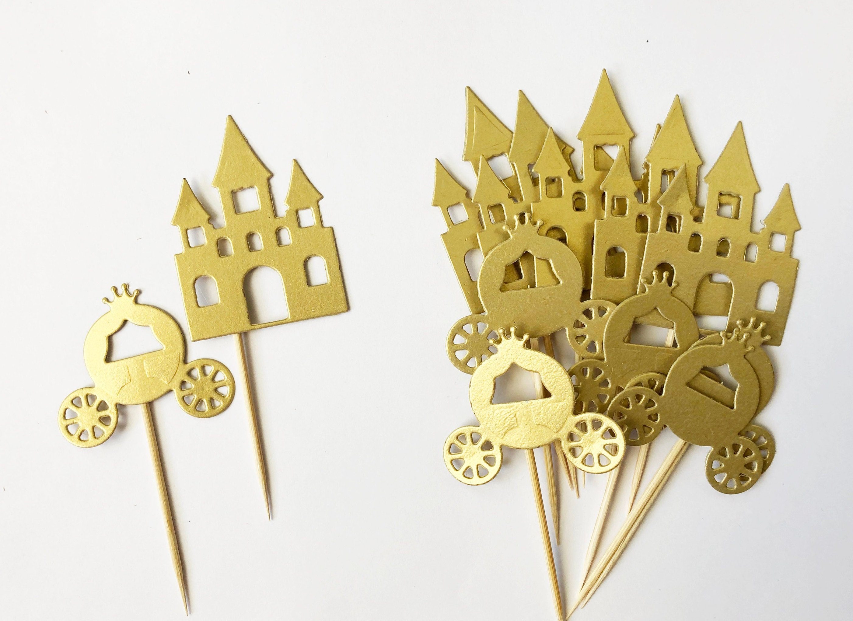 10 Carriage and Castle Cupcake Toppers Cinderella Party Decorations Cinderella Cupcake Toppers Birthday Party Princess