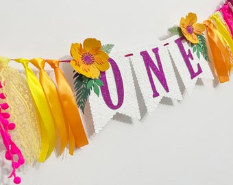 Striscione per seggiolone tropicale hawaiano ONE - Luau 1° compleanno. Moana Party Aloha tema tropicale primo compleanno Decor Flower Power festa floreale