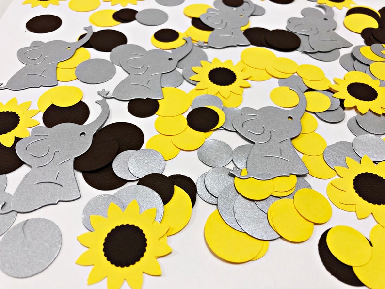 Elephant and Sunflower Baby Shower 200 Pcs. Elephant and Sunflower Confetti Girl Elephant Decor Elephant Sunflower Baby Shower Decorations image 5