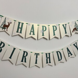 Winter Wonderland Happy Birthday Banner Forest Woodland Banner. NEUTRAL Winter Onederland Happy Birthday Banner. Snowflake Birthday Banner image 7