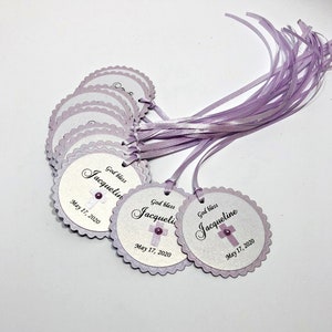 Pink Lilac Baptism Favor Tags Custom Thank you Tags Baptism favors Girl Baptism Tags First Communion Holly Communion Christening Gift Tags image 5