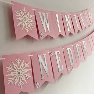 WINTER ONEDERLAND Banner Snowflake Happy Birthday Banner. Girl 1st Birthday Decorations Snowflake Baby Shower Christmas Table Decor Frozen image 2