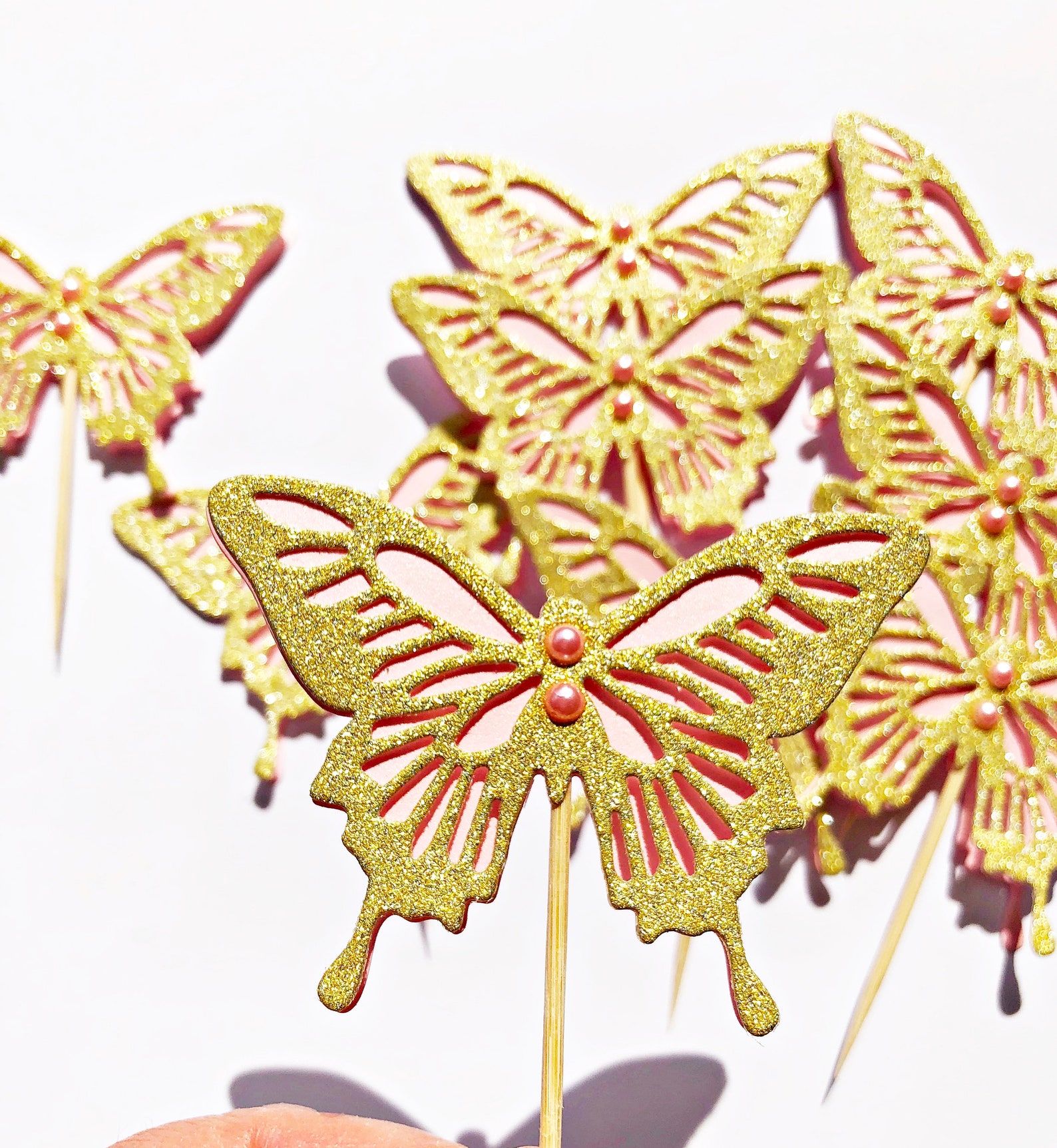 Pink & Gold Butterfly Party Decorations. Butterfly Cupcake Toppers Food