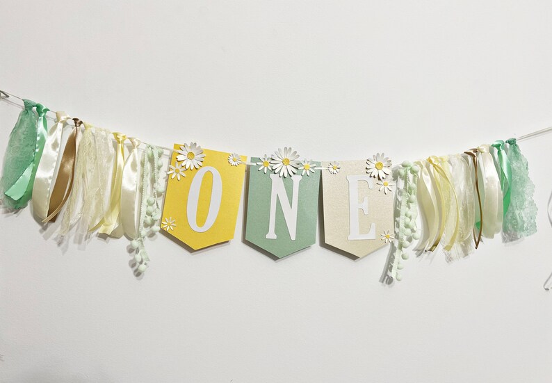 Daisy One High Chair Banner - ONE Groovy Birthday Banner. Flower Power ...