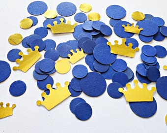 Confeti Príncipe Real: Coronas azules y doradas, decoración para baby shower (150 unidades)