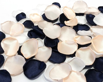 Handmade Satin Rose Petals: Navy Blue, Blush, Peach Wedding Decor
