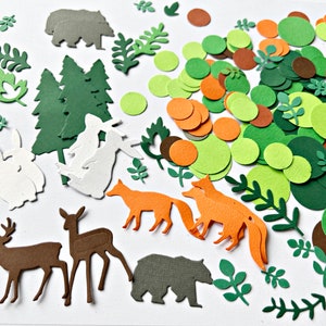 150 PCS. Woodland Theme Baby Shower Confetti Woodland Animals Greenery Baby Shower Baby Boy Shower Decorations Oh Baby Forest Party Decor + 50 Green Leaves