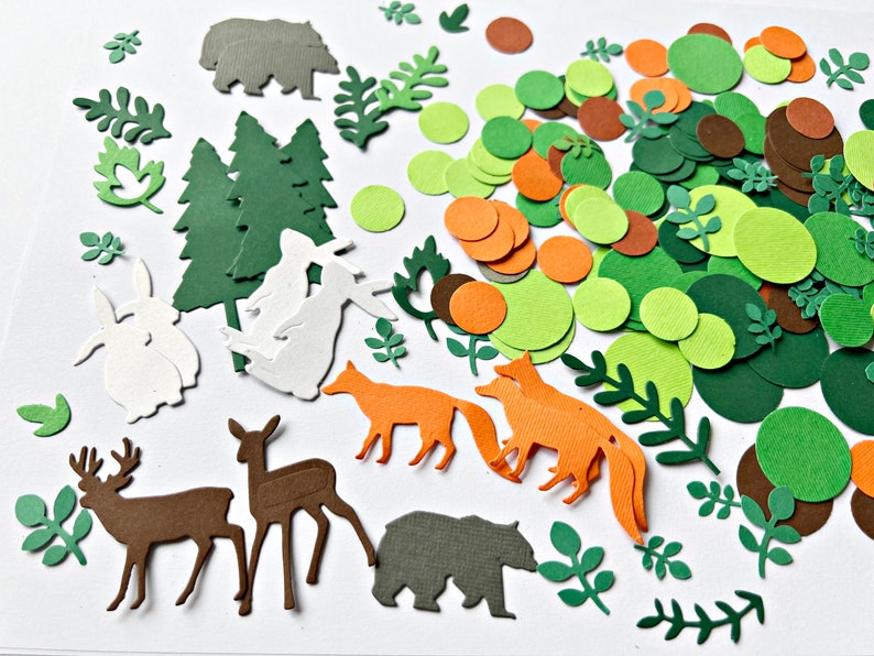 150 PCS. Woodland Theme Baby Shower Confetti Woodland Animals Greenery Baby Shower Baby Boy Shower Decorations Oh Baby Forest Party Decor + 50 Green Leaves