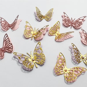 Papillons 3D en or rose 12 pièces Papillons en papier. PETITS papillons découpés. Papier d'art mural Découpes de papillons Anniversaire Nuptiale Baby Shower image 1