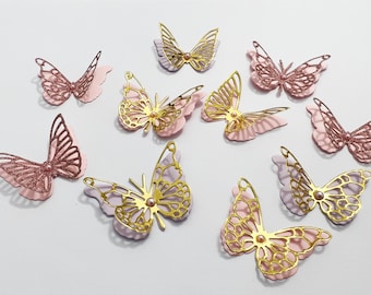 Rose Gold 3D Paper Butterflies – Small Butterfly Diecuts, Set of 12