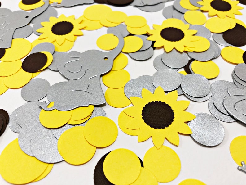 Elephant and Sunflower Baby Shower 200 Pcs. Elephant and Sunflower Confetti Girl Elephant Decor Elephant Sunflower Baby Shower Decorations image 1