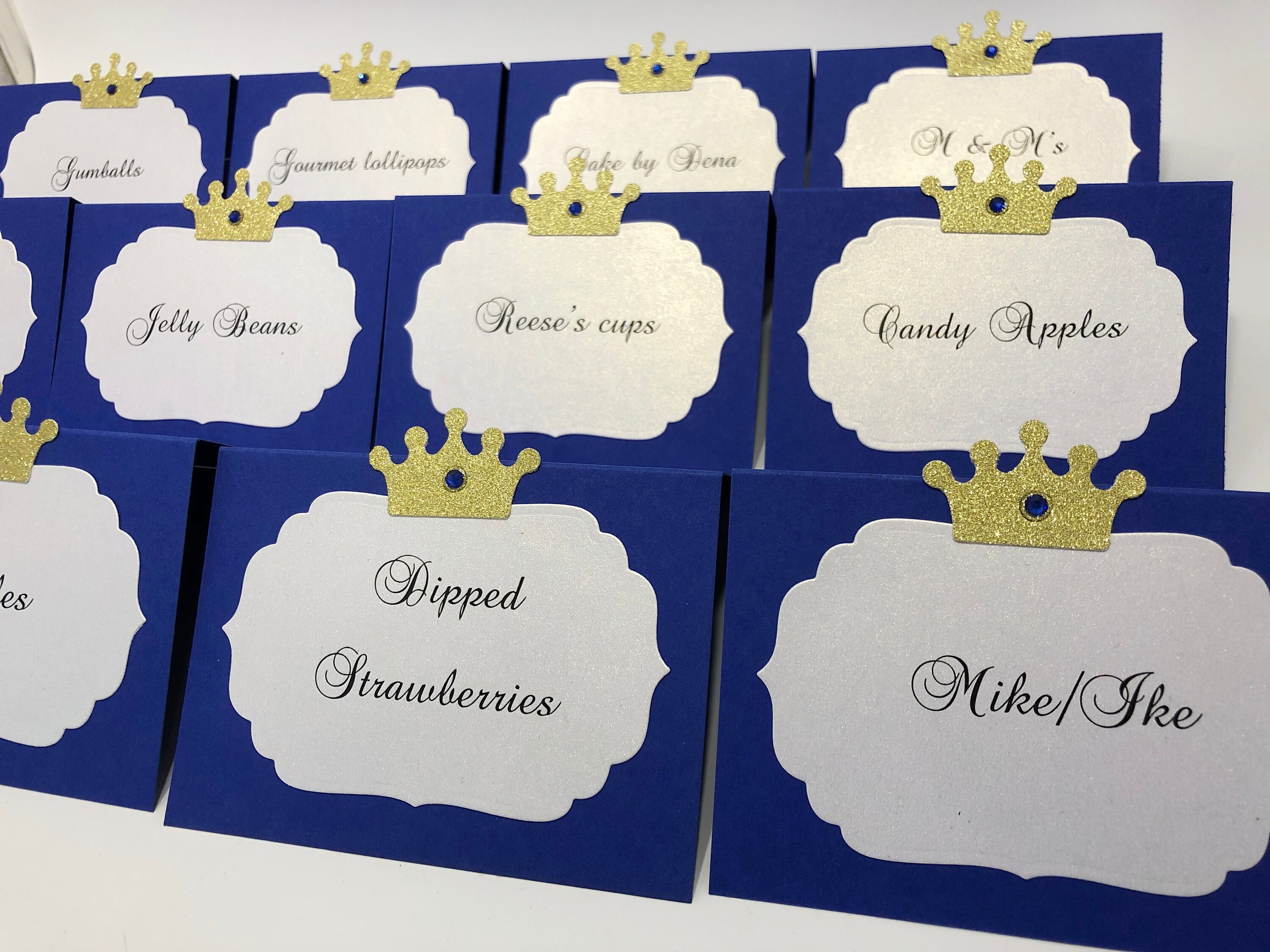 12pcs All About Details Royal Blue & Gold Prince Theme Place Cards 12pcs All About Details Royal Blue & Gold Prince Theme Place Cards