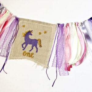 Girl First Birthday - Unicorn ONE High Chair Banner, Magical Birthday Girl Smash Cake 1st Birthday Photo Backdrop, Pastel Color One Banner