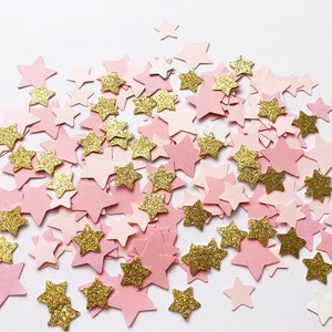 150 Pcs. Twinkle Twinkle Baby Shower Confetti Pink and Gold Birthday Confetti Gold Glitter Star Confetti Party Decorations Girl Baby Shower Pink