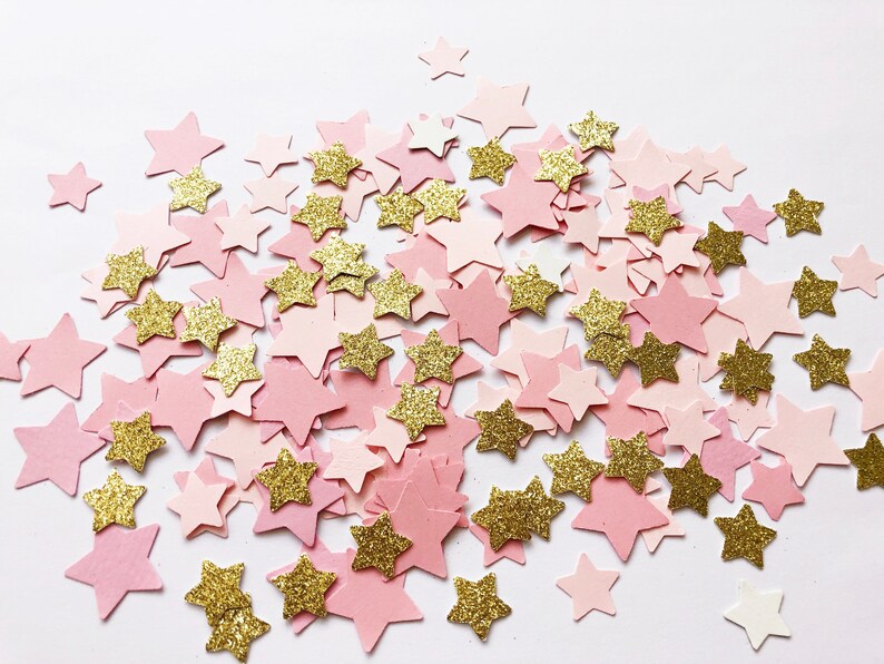 150 Pcs. Twinkle Twinkle Baby Shower Confetti Pink and Gold Birthday Confetti Gold Glitter Star Confetti Party Decorations Girl Baby Shower Pink