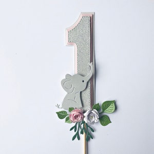 Elephant One Cake Topper - Floral First Birthday Cake Topper. Floral One Cake Topper. One Birthday Cake Topper Elephant Birthday Party Decor