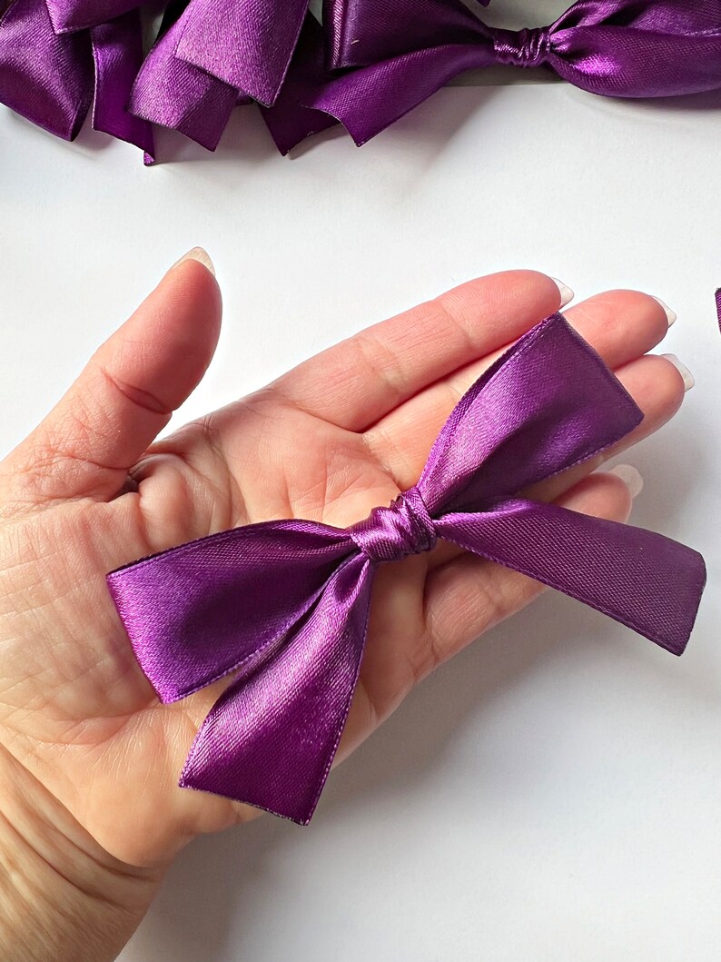 Purple Satin Ribbon Bows with Twist Ties 4 Wide Satin Ribbon Bows. Satin ribbon bows, Baby bows, Children's bows, Purple bows image 3