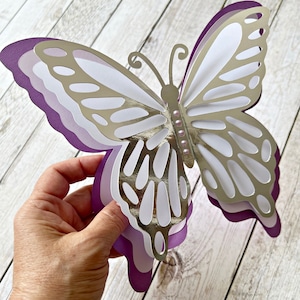 Giant Purple & Silver Paper Butterfly - Baby Shower Gender Reveal Mariposa Big Paper Butterfly. 3D butterflies nursery decor large butterfly
