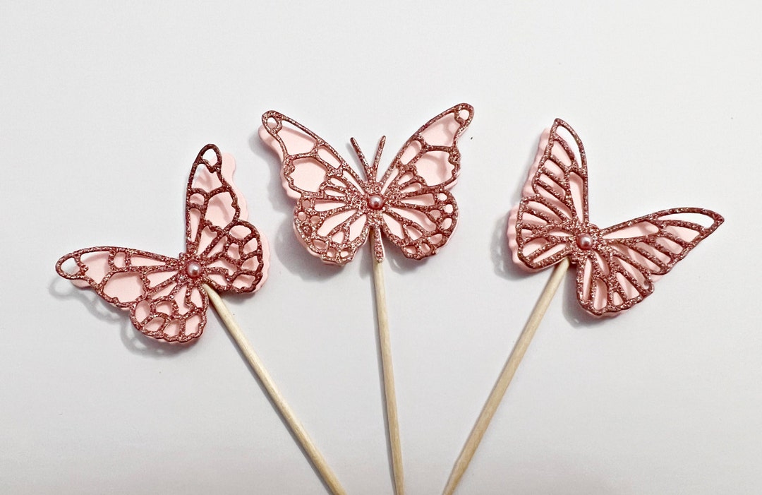 Rose Gold Butterfly Cupcake Toppers 12 Butterfly Food Picks. Butterfly
