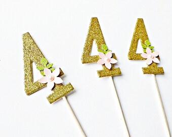 Wildflower 4th Birthday Cupcake Topper - ANY AGE Girl Birthday Decorations. Our Little Wildflower. INITIAL Cupcake Toppers Boho Flower Power