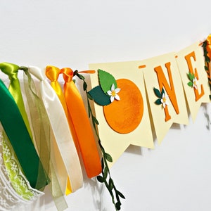 Little Cutie One High Chair Banner Orange ONE Banner. Clementine 1st Birthday Decorations. Tangerine Theme First Birthday. Citrus Party image 2