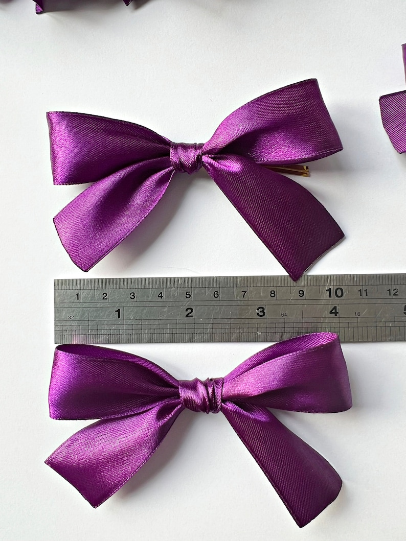 Purple Satin Ribbon Bows with Twist Ties 4 Wide Satin Ribbon Bows. Satin ribbon bows, Baby bows, Children's bows, Purple bows image 6