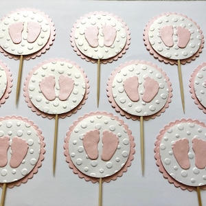 Fußabdruck Cupcake Toppers, Fußabdruck Baby Shower. Baby Girl oder Baby Boy Fußabdruck Cupcake Toppers Baby Shower Dekoration Gender Reveal Party Bild 6