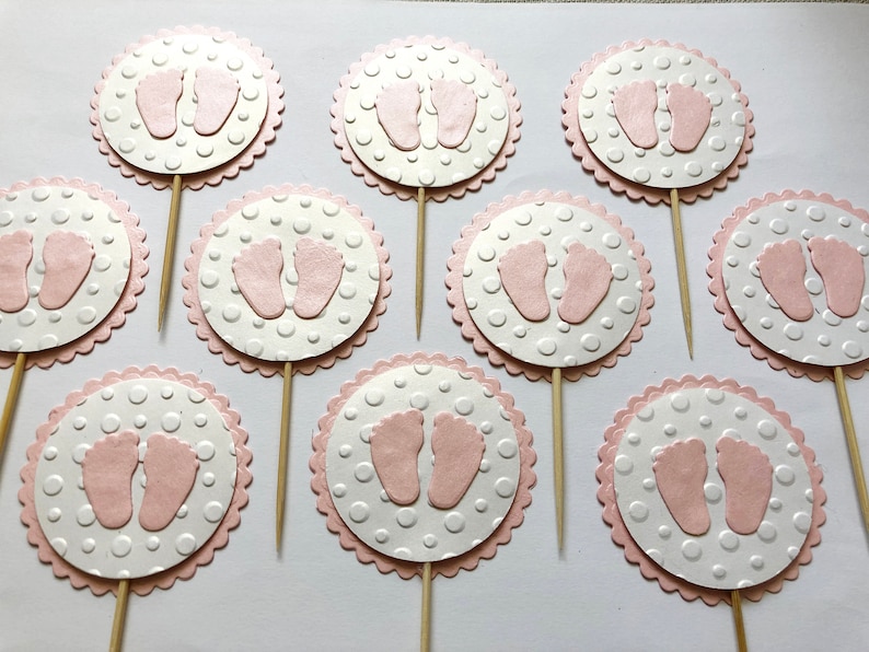 Fußabdruck Cupcake Toppers, Fußabdruck Baby Shower. Baby Girl oder Baby Boy Fußabdruck Cupcake Toppers Baby Shower Dekoration Gender Reveal Party Bild 6