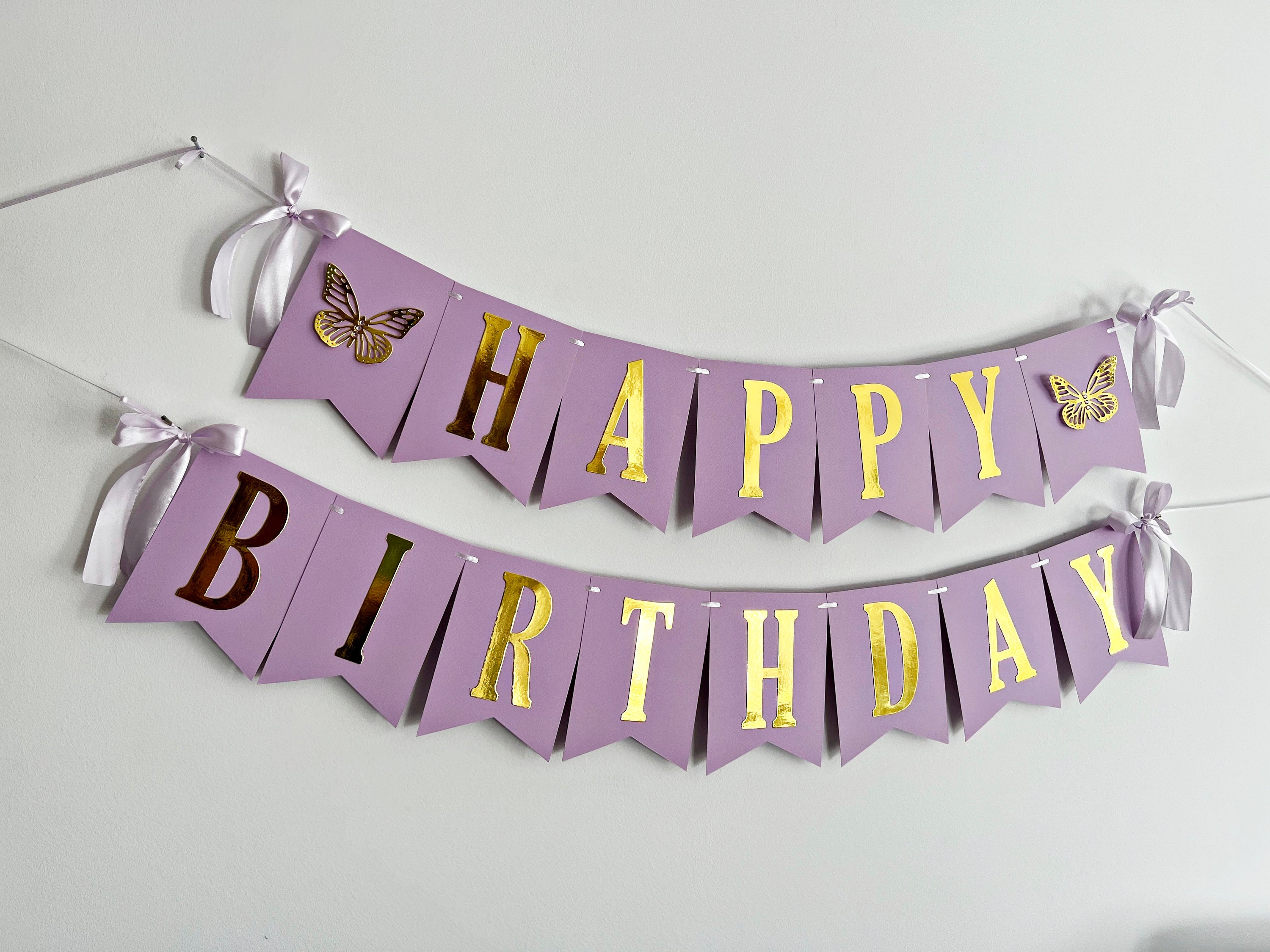 Purple Butterfly Happy Birthday Banner – Rose Gold Letters - Etsy
