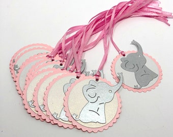 Olifant Baby Shower Favor Tags. Olifant Gunst Tags Roze & Grijze Olifant Cadeau Tags Olifant Meisje Eerste Verjaardagsfeest Decoraties Gunsten