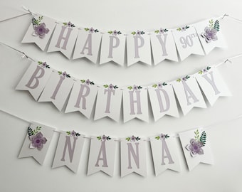 Happy 1st, 50th, 60th, 70th, 80th, 90th Birthday Banner - Floral Birthday Banner. Wildflower Party Decorations.  Wild and Onederful Birthday
